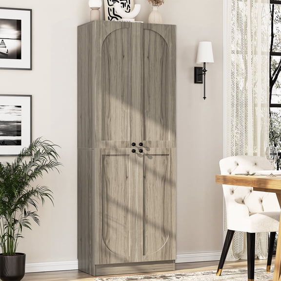 Homieasy 80" Kitchen Pantry Cabinet, Extra Tall Arch Storage Cabinet, Ash Grey