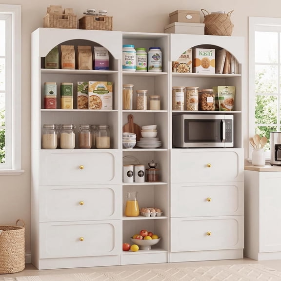 Homieasy 80" Tall Modular Storage System: 2 x 3-Drawer Cabinets + Open Shelving Unit,Freestanding Kitchen Pantry with 12-Tier Shelves, for Living Room, Dining Room, Office,White