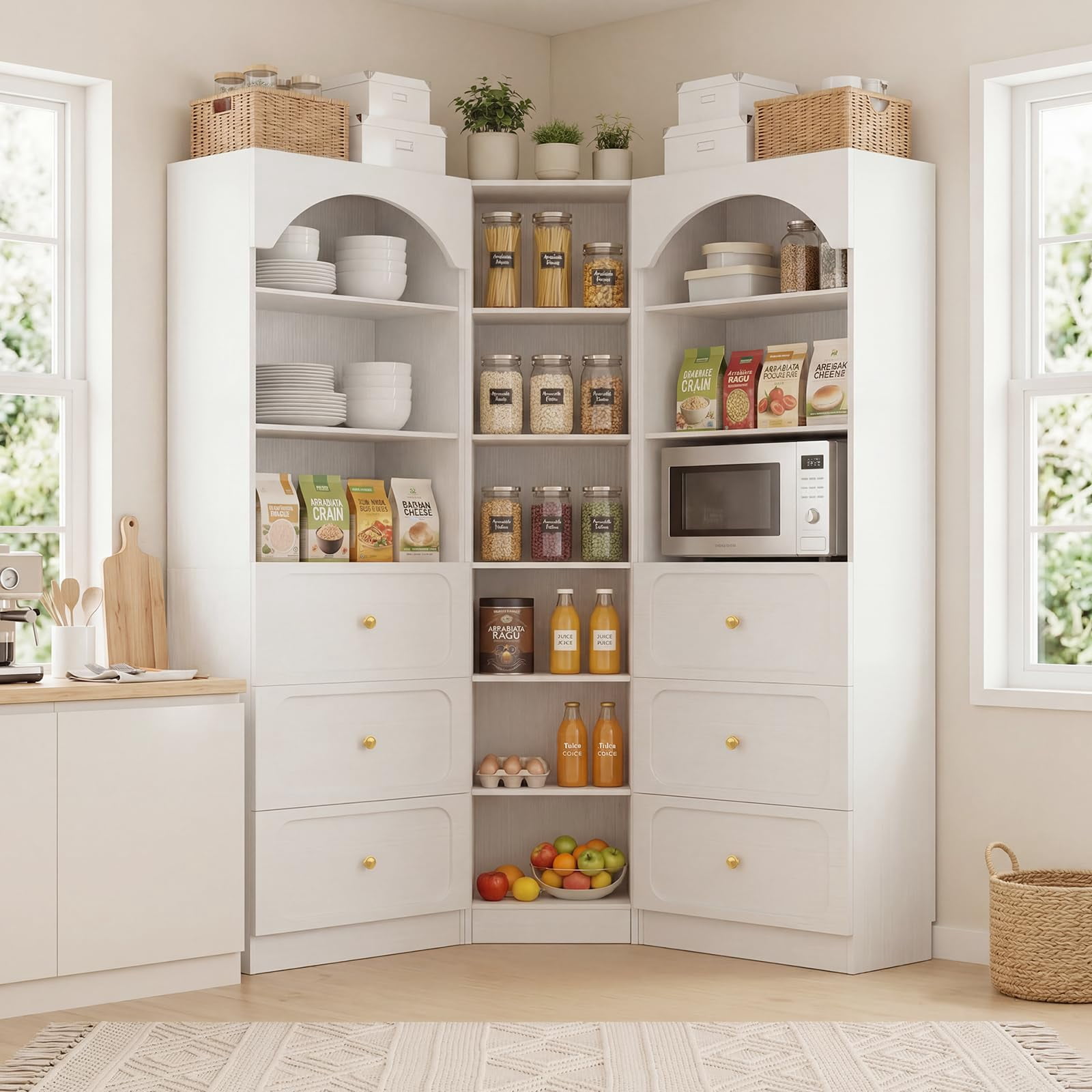 Homieasy 80" Tall Modular Storage System: 2 x 3-Drawer Cabinets + Open ...