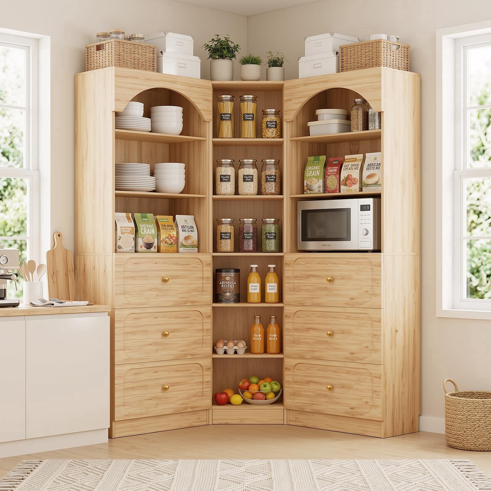 Homieasy 80" Tall Modular Storage System: 2 x 3-Drawer Cabinets + Open ...