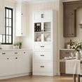 thumbnail image 1 of Homieasy 80" Tall White Kitchen Pantry Cabinet with Glass Doors, 3 Drawers & Adjustable Shelves - Versatile Storage Cupboard for Kitchen, Dining, Living Room, Bathroom, 1 of 8