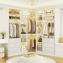 Homieasy 87.2" Freestanding Closet Organizer System - Modular L-Shaped Design,Reversible, 6 Drawers & 4 Hanging Rods, 2000  LBS Capacity,3 Sets,White