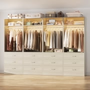 Homieasy 8FT (96 Inch) Closet Organizer System,Set of 4 - 12 Wood Drawers, 4 Hanging Rods & 4 Shelves, Heavy Duty Walk-i
