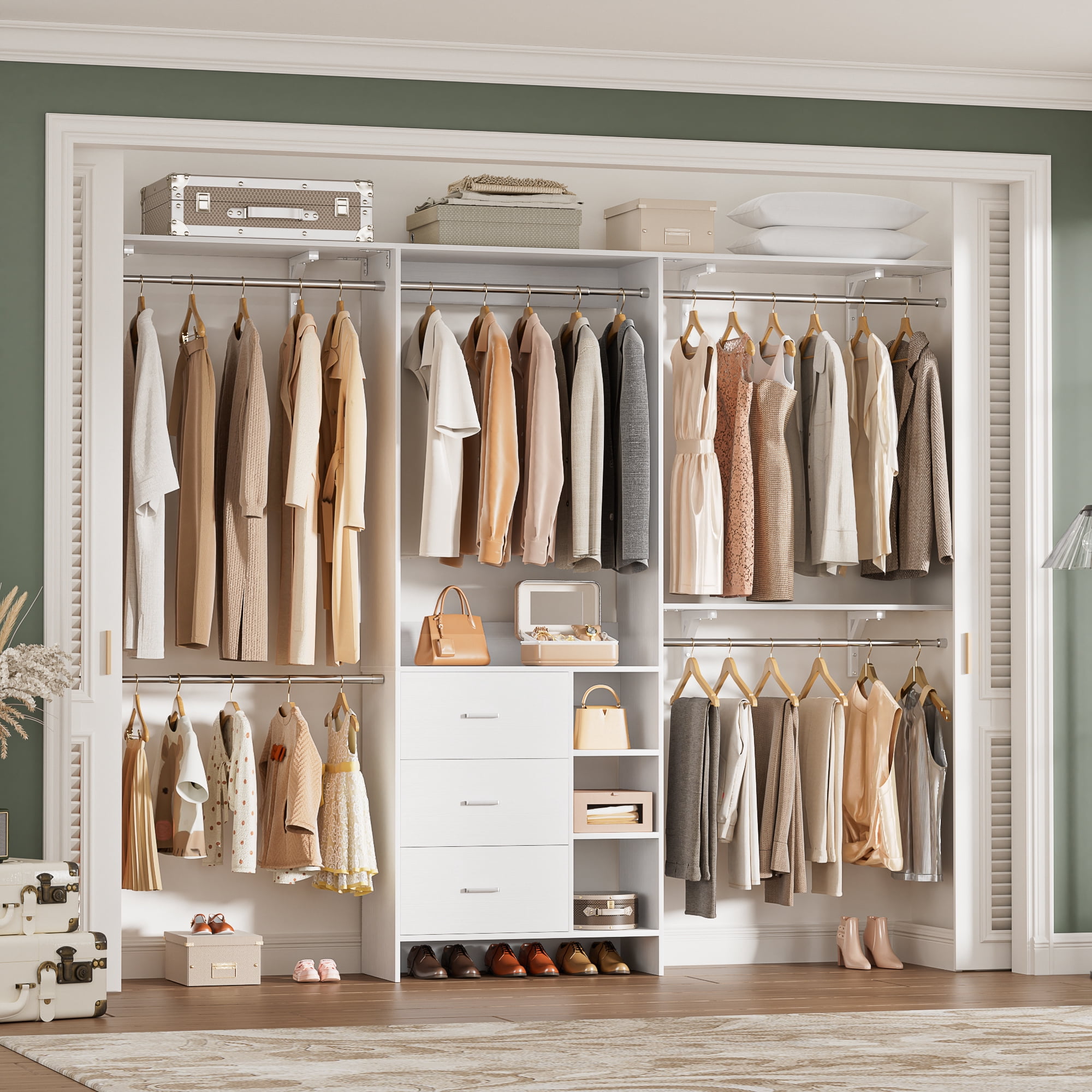 Homieasy 8FT Walk-in Closet Organizer System with 3 Wooden Drawers
