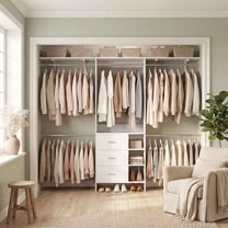 Homieasy 8FT Walk-in Armoire Closet Organizer System with 3 Wooden Drawers & Hanging Rods, Adjustable Garment Rack for 5.3-9 ft Spaces, Wardrobe Storage Shelf,White