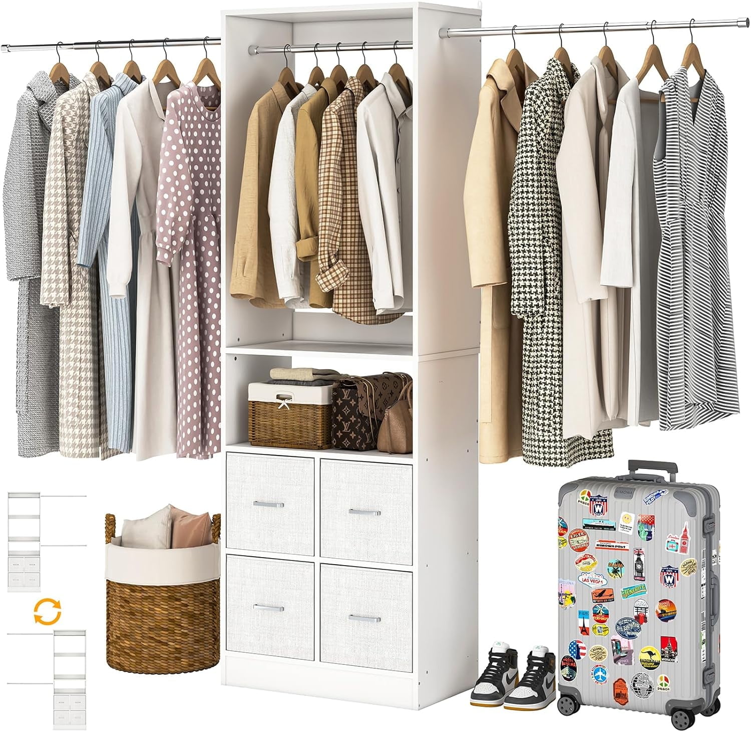 Homieasy 8FT Walk-in Closet System with 4 Fabric Drawers, 96