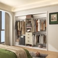 thumbnail image 1 of Homieasy Adjustable 5-8FT Wall-Mounted Closet Organizer System with 3 Hanging Rods & 3 Wood Drawers, Bedroom Wardrobe Storage for Closet Organization,White Oak, 1 of 9
