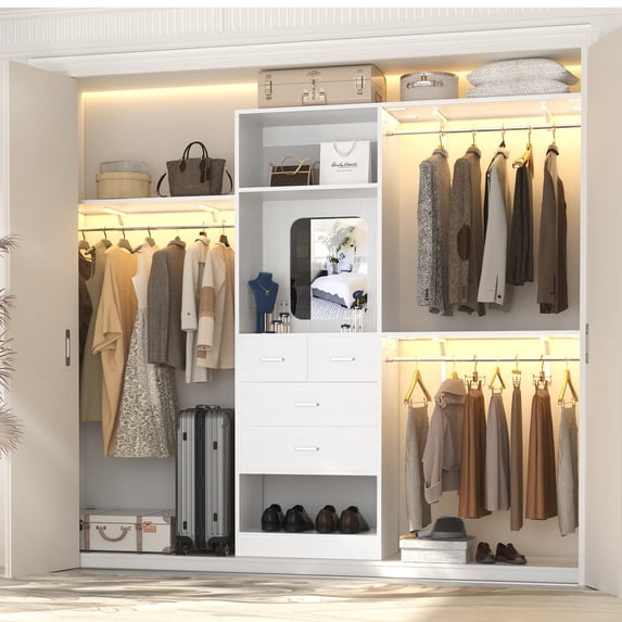 Homieasy 20.5'' - 96" W Closet System with Wooden Drawers and Hanging Rods(Cut to Fit), White