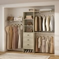 thumbnail image 1 of Homieasy 20.2‘’ - 96 Closet System, Walk In Closet Organizer with 3 Shelving Towers, Heavy Duty Clothes Rack with 3 Drawers, Built-In Garment Rack, White Oak, 1 of 9