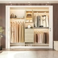 thumbnail image 1 of Homieasy 96 '' Closet Organizer System with Wood Drawers and Doors, 8FT Walk in Armoire Wardrobe Closet with 3 Shelving Towers, White Oak, 1 of 6
