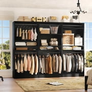 Homieasy 9FT 3-in-1 Walk-in Closet System with 6 Hanging Rods and Adjustable Shelves for Closet, Bedroom, Black
