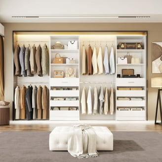 8FT Closet System with Drawers, Wood Closet Organizer Built-In