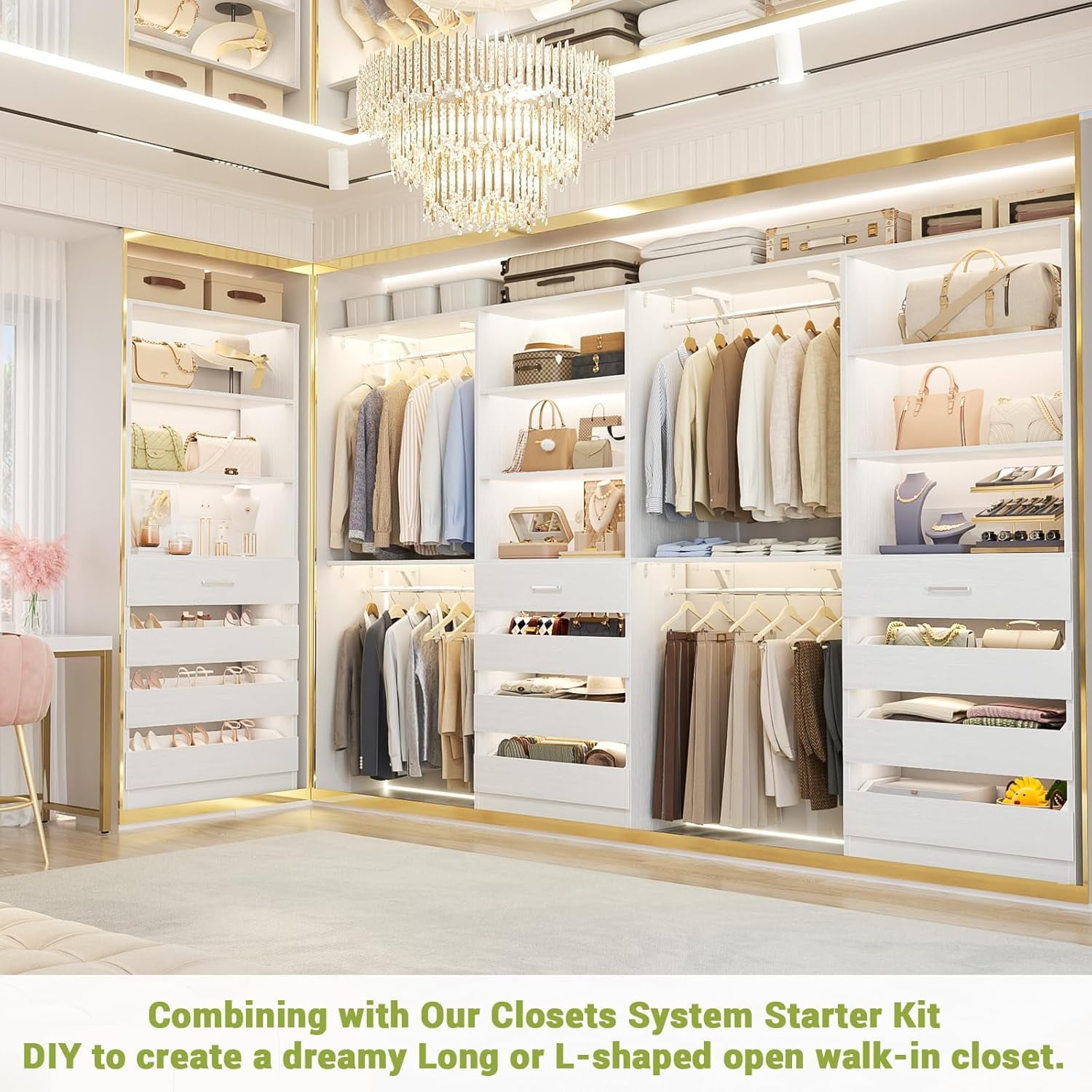 Homieasy Adjustable Closet Organizer System with 8 Wooden Drawers & 4