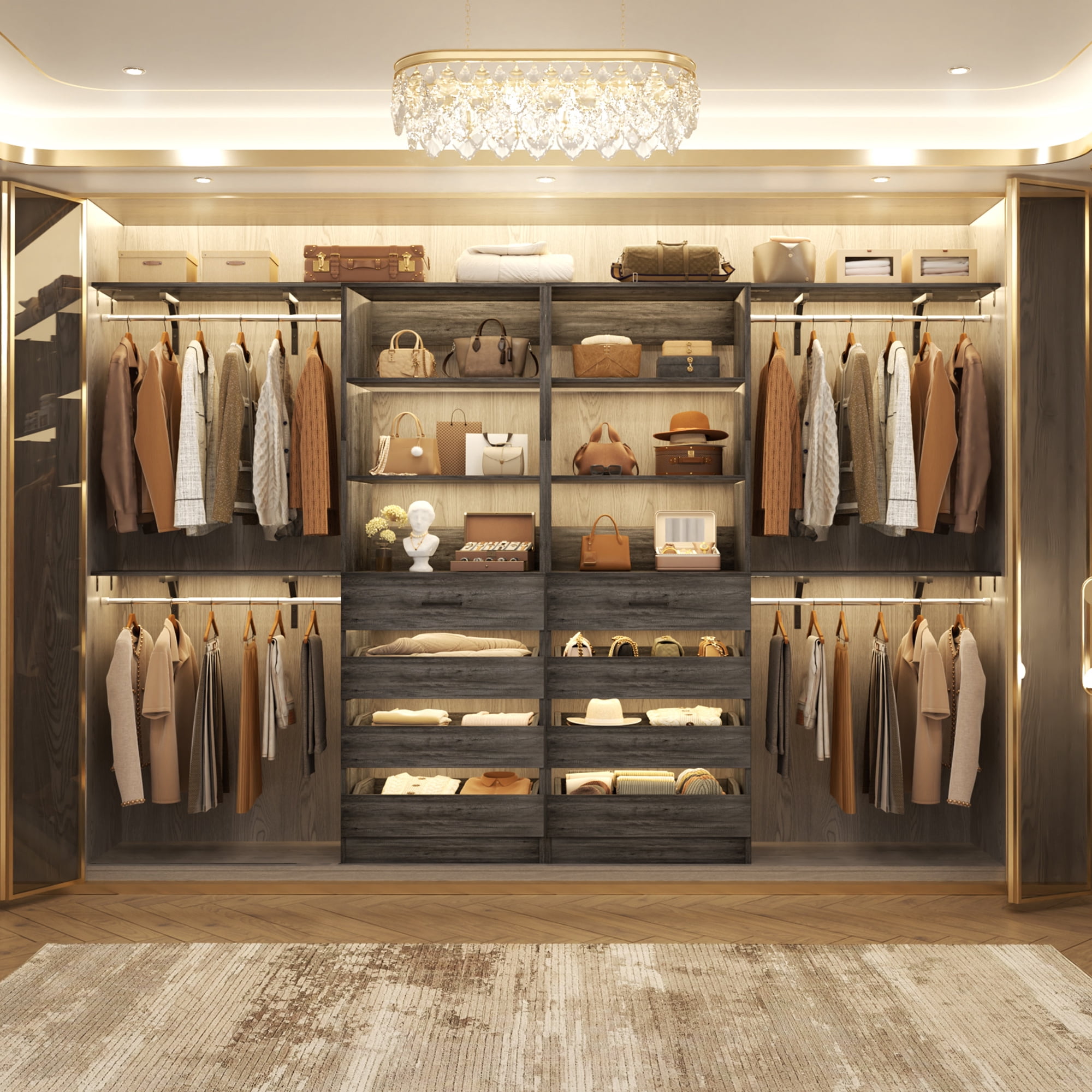 Homieasy Adjustable Closet Organizer System with 8 Wooden Drawers & 4