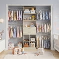 thumbnail image 1 of Homieasy Adjustable Small Closet System, 3.2-6.8FT Expandable Closet Organizer with 2 Wooden Drawers & 5 Heavy-Duty Hanging Rods, White Oak, 1 of 8