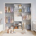 thumbnail image 1 of Homieasy Adjustable Small Closet System, 3.2-6.8FT Expandable Closet Organizer with 2 Wooden Drawers & 5 Heavy-Duty Hanging Rods, White, 1 of 9