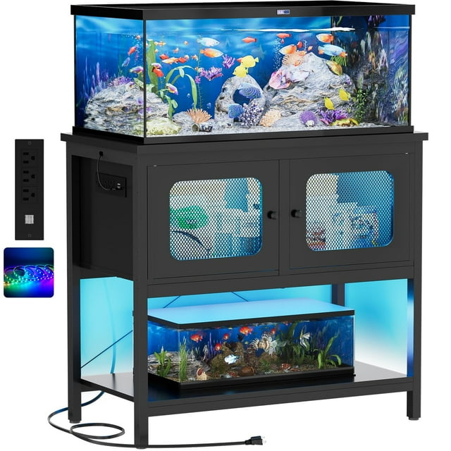 Homieasy Aquarium Stand with LED Light and Sockets, 4050 Gallon Metal