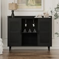 thumbnail image 1 of Homieasy Assembled Wine Bar Cabinet with Power Outlet and LED Lights, Wood Black, 1 of 7