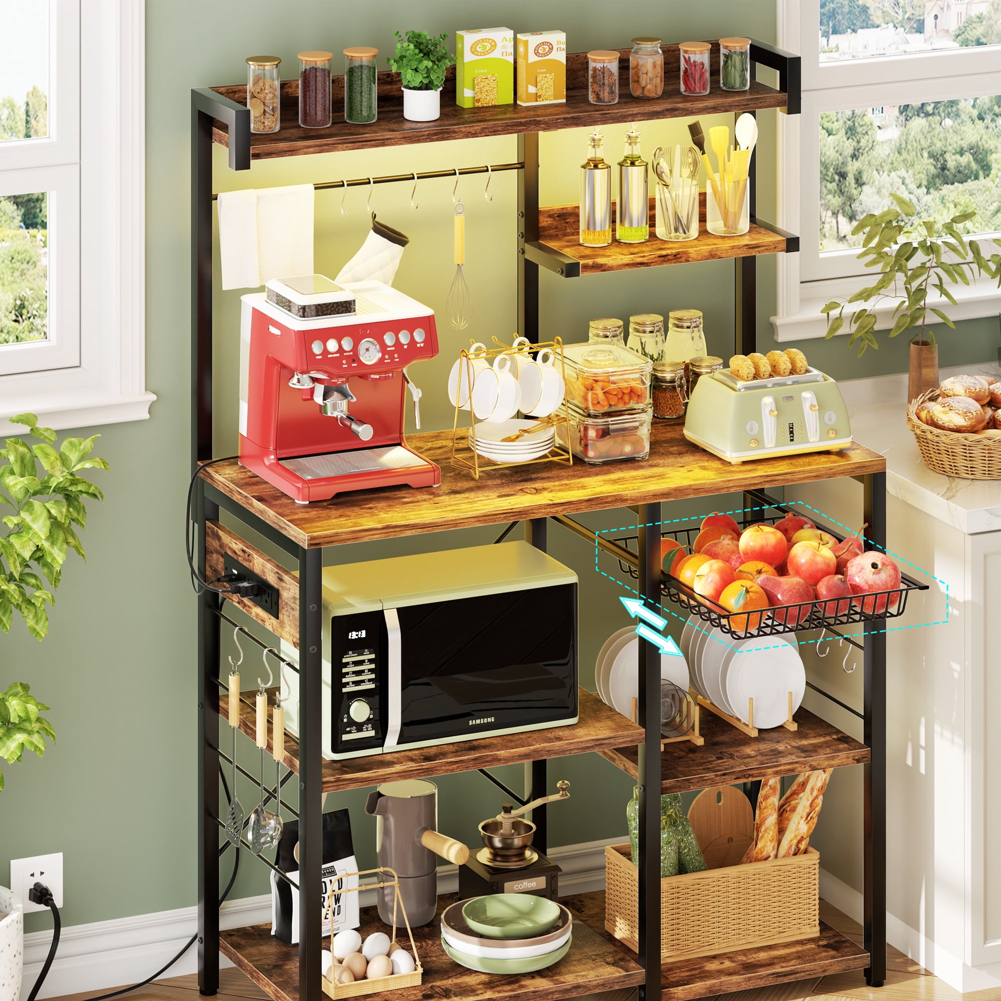 Electric Cooker Rack Homieasy, Bakers Rack with Power Outlet and LED Lights, Red - Walmart.com