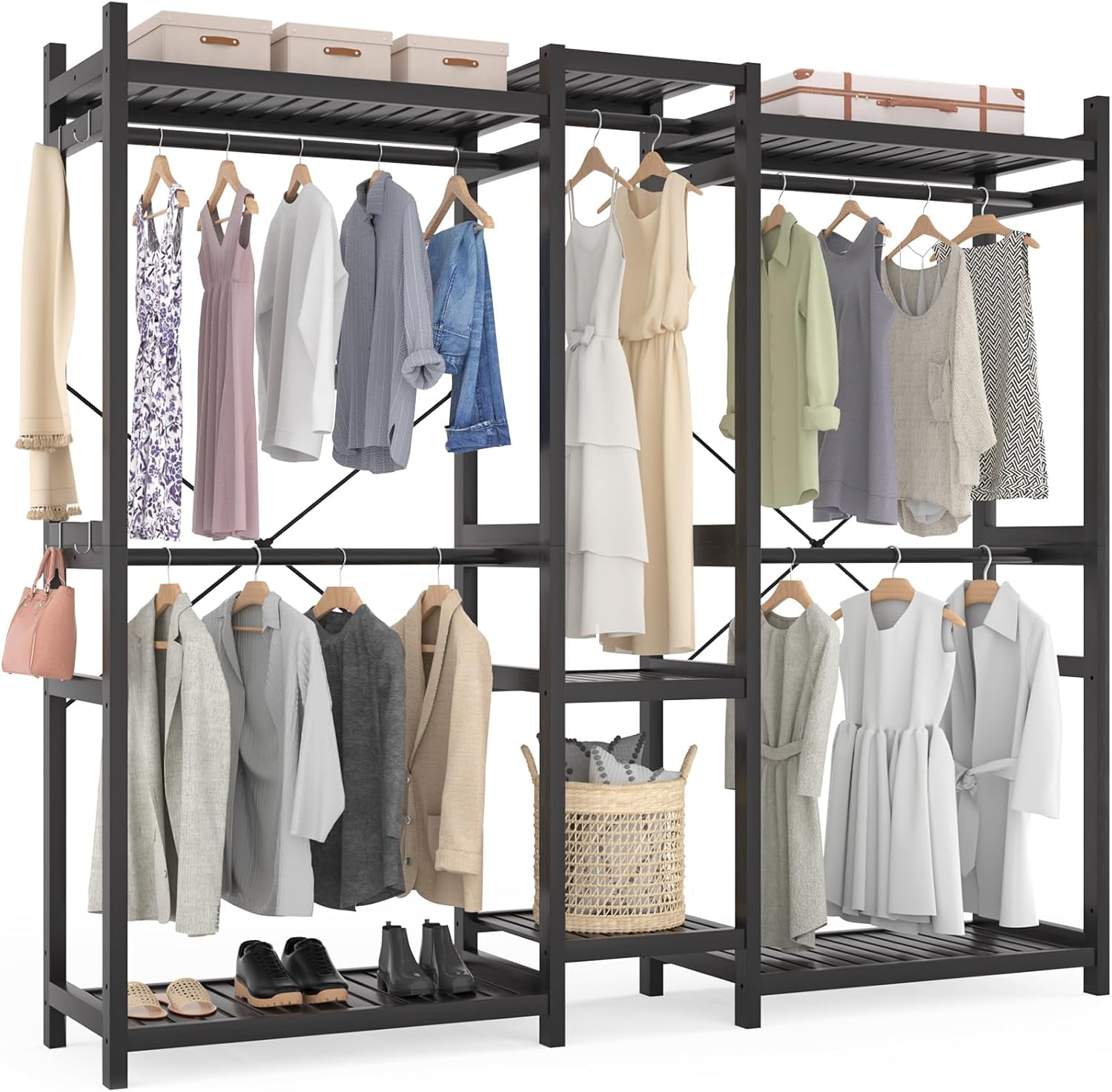 Homieasy Bamboo Closet System Clothes Rack, Large Freestanding Garment ...