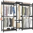 thumbnail image 1 of Homieasy Bamboo Closet System Clothes Rack, Large Freestanding Garment Rack Clothing Rack for Hanging Clothes with 7 Storage Shelves and 5 Rods, Open Wardrobe Organizer with 4 Hooks, Black, 1 of 7