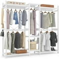 thumbnail image 1 of Homieasy Bamboo Closet System Clothes Rack, Large Freestanding Garment Rack Clothing Rack for Hanging Clothes with 7 Storage Shelves and 5 Rods, Open Wardrobe Organizer with 4 Hooks, White, 1 of 7