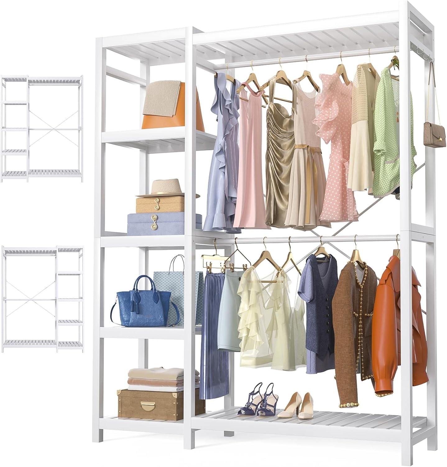 Homieasy Bamboo Clothes Rack Garment Rack for Hanging Clothes, Heavy ...