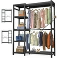 thumbnail image 1 of Homieasy Bamboo Clothes Rack Garment Rack for Hanging Clothes, Heavy Duty Clothing Rack with 7 Tiers Adjustable Shelves, Double Rods, 4 Hooks, Freestanding Closet System Organizer Wardrobe, Black, 1 of 8