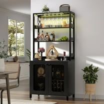 Homieasy Bar Cabinet with Power Outlets, 67" Tall Wine Cabinet Liquor Cabinet with LED Lights and Glass Holder, Coffee Bar Station for Kitchen, Dining Room, Living Room, Black