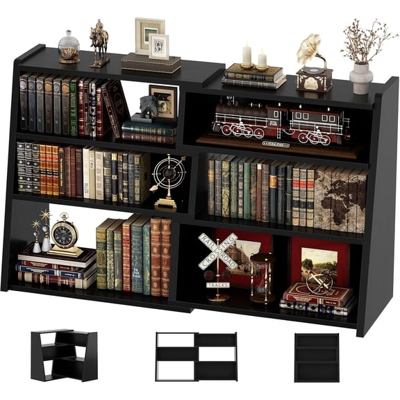 Homieasy Bookshelf - Small Extendable Ladder Bookshelf, 4-tier Corner Bookshelf, Wooden Bookshelf for Living Room, Bedroom, Entryway, and Small Spaces, Black