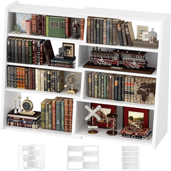 Homieasy Bookshelf - Small Extendable Ladder Bookshelf, 5-tier Corner Bookshelf, Wooden Bookshelf for Living Room, Bedroom, Entryway, and Small Spaces, White