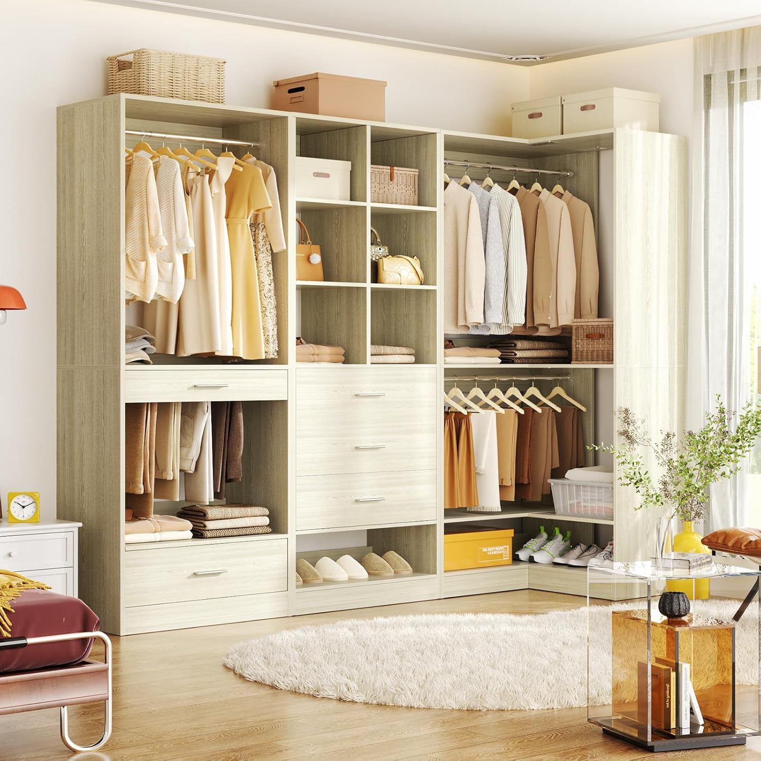 Homieasy Closet Organizers and Storage System with 4 Drawers, 3 Rods \u0026  Corner Tower, 55\, image size:1500x1500