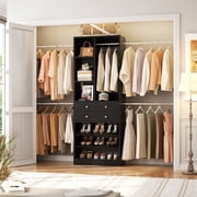 Homieasy Closet System, 2.4 8.8 FT Closet Organizer System with 2 Drawers, 5 Hanging Rods and Shoe Racks for Walk-in Closet, Bedroom, Black