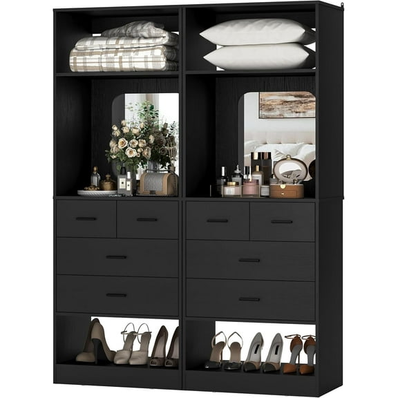 Homieasy 50" Freestanding Closet System with 8 Drawers, 4.2FT Modular Closet Organizer System with Mirror and Shelves for Closet, Bedroom, 2-Piece