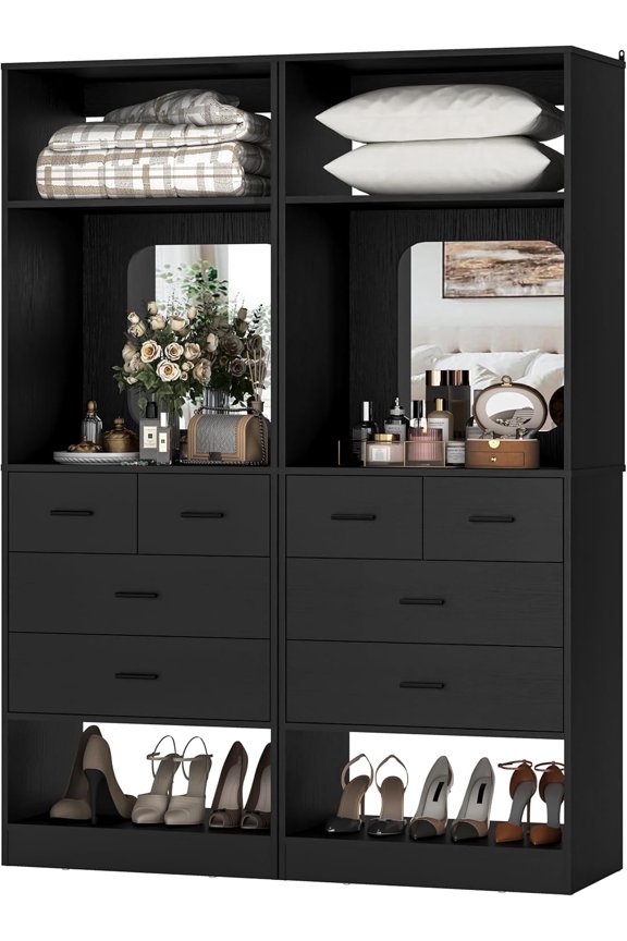 50" Freestanding Closet System with 8 Drawers, 4.2FT Modular Closet Organizer System with Mirror and Shelves for Closet, Bedroom, 2-Piece