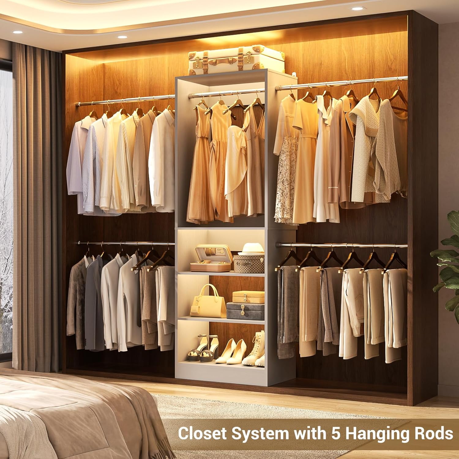 Homieasy 20.5 - 120'' W Closet System with Hanging Rods(Cut to Fit), Gray