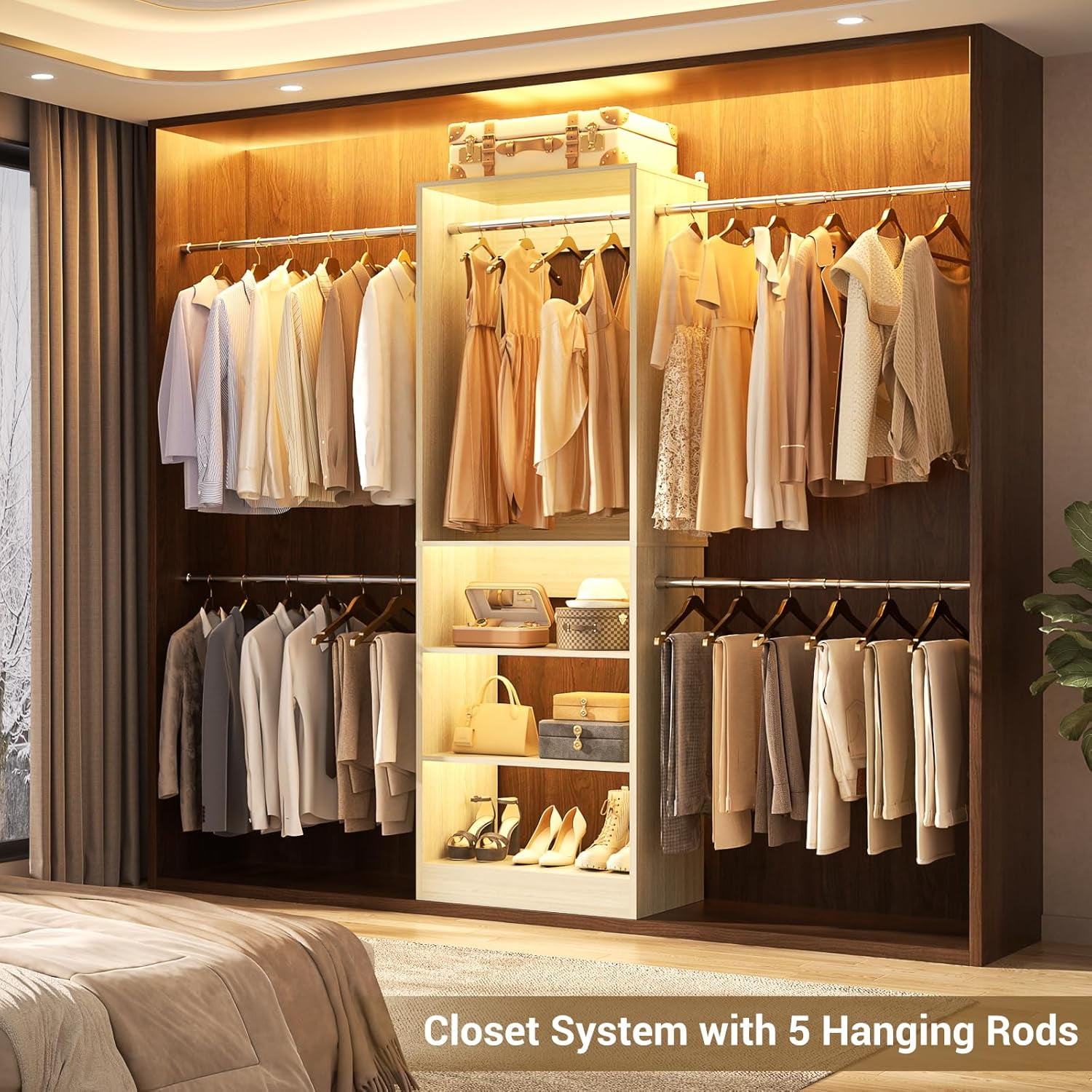 Homieasy 20.5 - 120'' W Closet System with Hanging Rods(Cut to Fit), White Oak