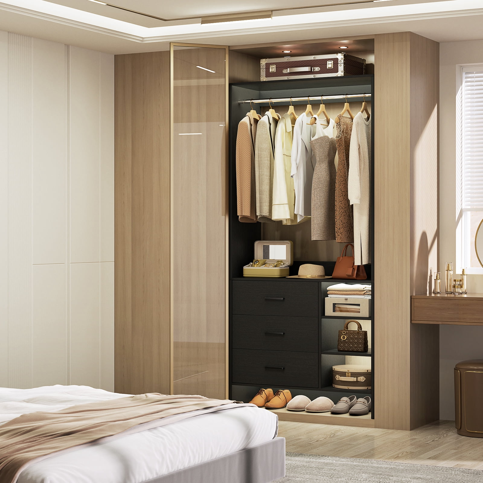 Homieasy 30'' W Closet System with Wooden Drawers, Black - Walmart.com