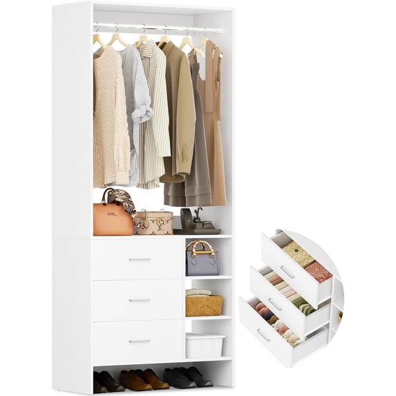Homieasy Closet System with 3 Drawers and Shelves, 29.6’’ Closet ...