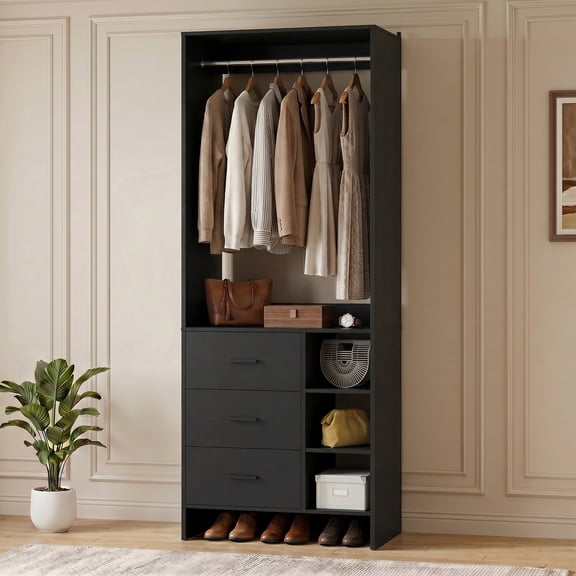Homieasy 30'' W Closet System with Wooden Drawers, Black