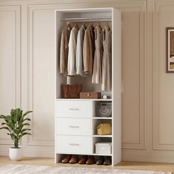 Homieasy 30'' W Closet System with Wooden Drawers, White