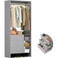 thumbnail image 1 of Homieasy 2.5FT  Closet System with Wooden Drawers, Freestanding Closet Organizer System and Storage with Hanging Rods, Gray, 1 of 8