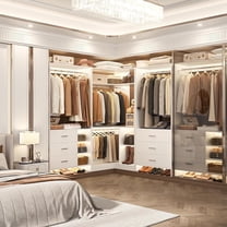 Homieasy Closet System with 6 Drawers, 4 Hanging Rods & Corner Tower, Corner Closet System with Hanging, 86.8" L-Shaped Walk-In Wardrobe Organizer, 2000  lbs Capacity, Set of 3, White