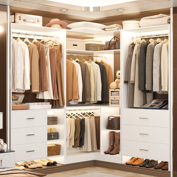 Homieasy 86.8" W Closet System with 6 Drawers and 4 Hanging Rods, White