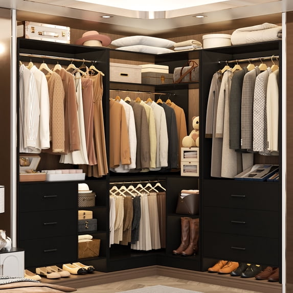 Homieasy 86.8" W Closet System with 6 Drawers and 4 Hanging Rods, Black
