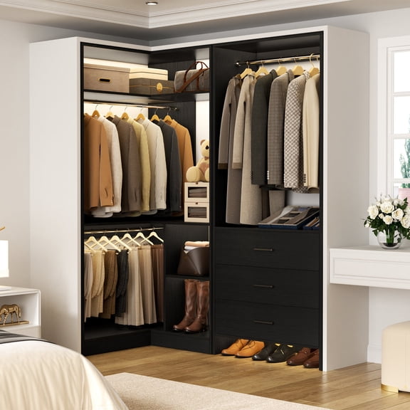 Homieasy 31.5'' - 57.2'' W Closet System with Wooden Drawers (Set of 2), Black