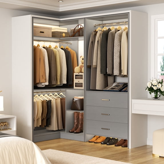 Homieasy 31.5'' - 57.2'' W Closet System with Wooden Drawers (Set of 2), Gray