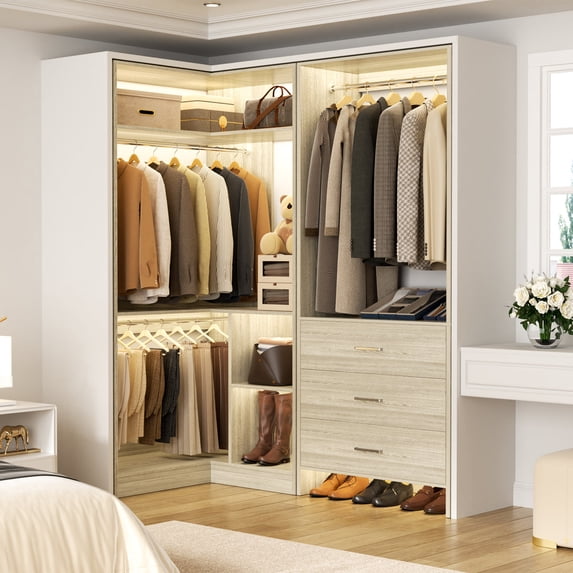 Homieasy 31.5'' - 57.2'' W Closet System with Wooden Drawers (Set of 2), White Oak