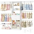 thumbnail image 1 of Homieasy Closet System - 4.75-8FT Closet Organizer System with Wooden Drawers & Cube Storage Organizer, 96" Closet Systems with Cuttable Hanging Shelvings for Nursery, White, 1 of 7