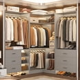 thumbnail image 1 of Homieasy 61'' - 92.6'' W Closet System with Wooden Drawers and Hanging Rods, Gray, 1 of 8